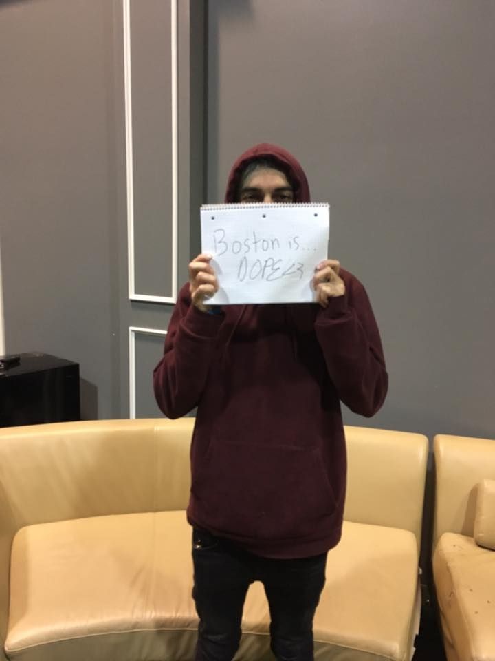 Luca Lush holding a notepad: Boston is… DOPE